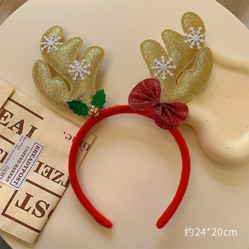 Christmas antler headband female Christmas hairpin headdress holiday dress up gift big bow headband hair accessories headdress