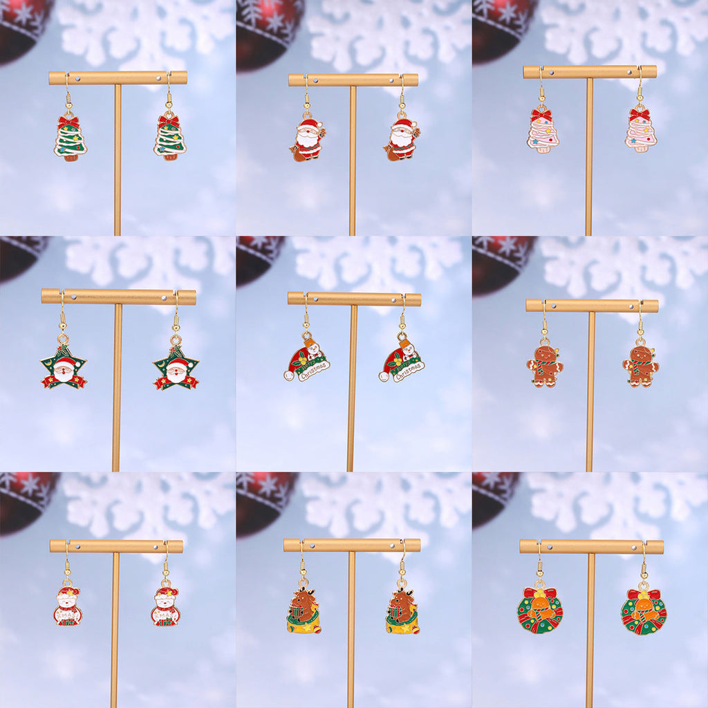 Cross-border personality Christmas series elk gingerbread earrings European and American cartoon oil Santa Claus earrings