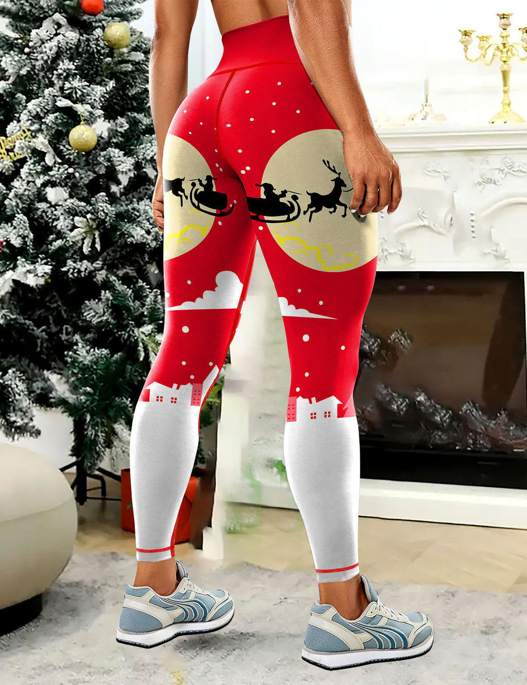 Cross-border Europe and the United States Christmas printing comfortable yoga pants hip outdoor sports fitness running yoga clothing wholesale