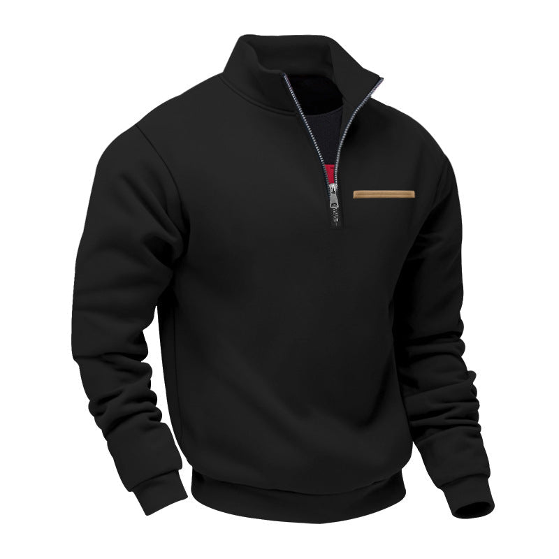 Cross-Border American Style Autumn and Winter Heavyweight Fleece Long-Sleeve Men's Sweatshirt with Half-Zip, Loose Fit, Stand Collar, Pullover Men's Sweatshirt