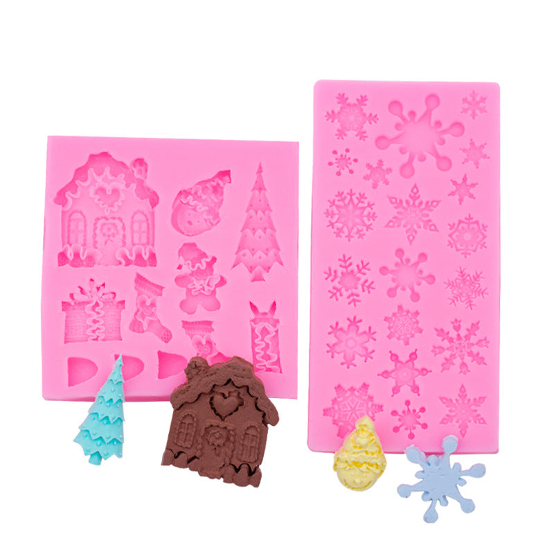 Christmas Theme Silicone Mold Snowflake Christmas Tree Snowman Gingerbread Man Creative Baking Decoration Liquid Silicone Mold
