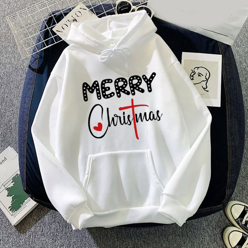 in stock foreign trade cross-border Christmas letters Merry Christmas printed hooded vests European and American autumn and winter men and women