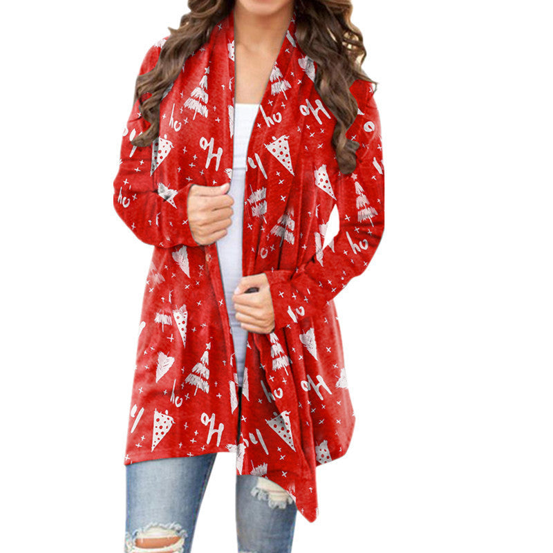 European and American cross-border 2021 autumn and winter New Amazon wish women's clothing Christmas printed casual long-sleeved cardigan for women