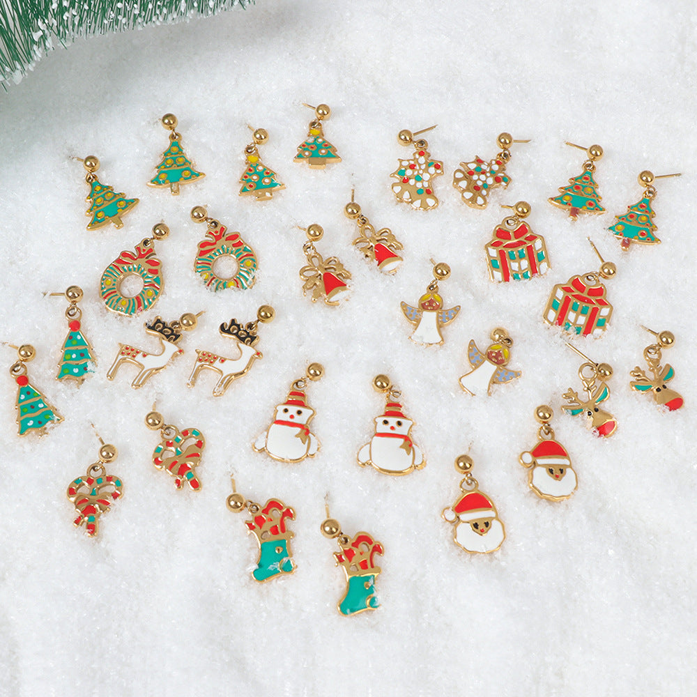 Justop European and American Christmas Ornaments Christmas Tree Earrings Santa Claus Earrings Oil Dripping Pendant Holiday Gifts