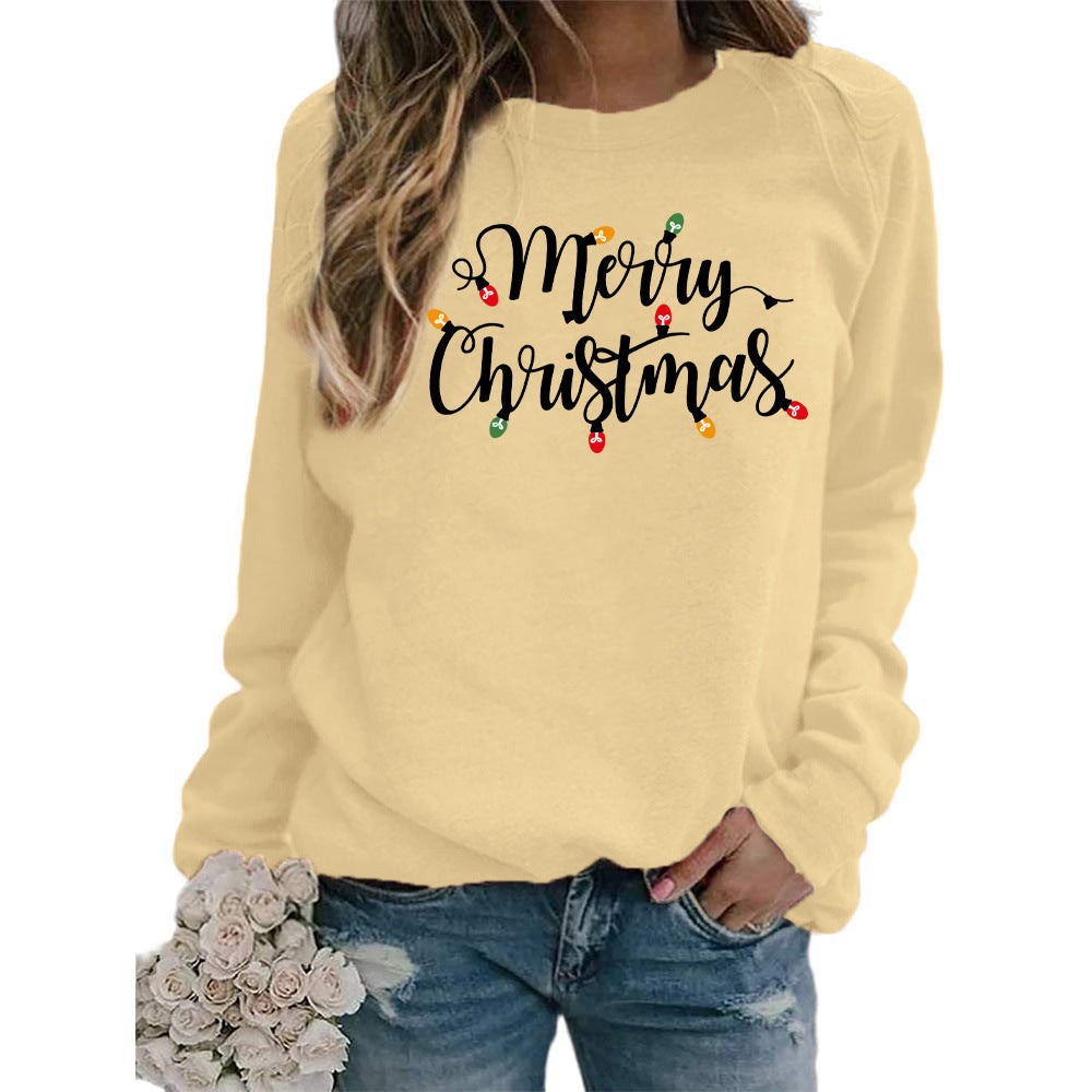 Europe and the United States foreign trade cross-border supply Christmas merry Christmas printed round neck long sleeve sweater women's top