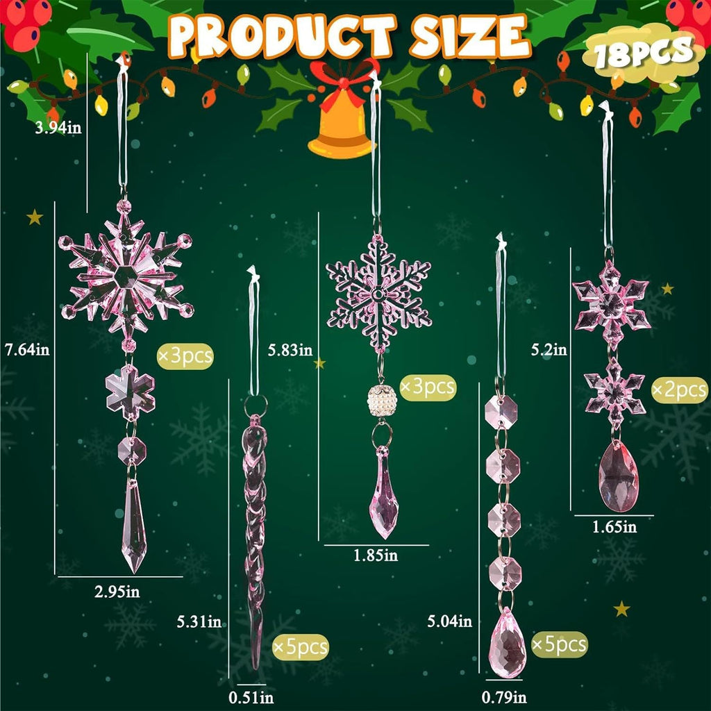 18Pcs Christmas Tree Decoration Crystal Christmas Decorations Hanging Acrylic Snowflakes and Icicles Christmas Tree Pendants