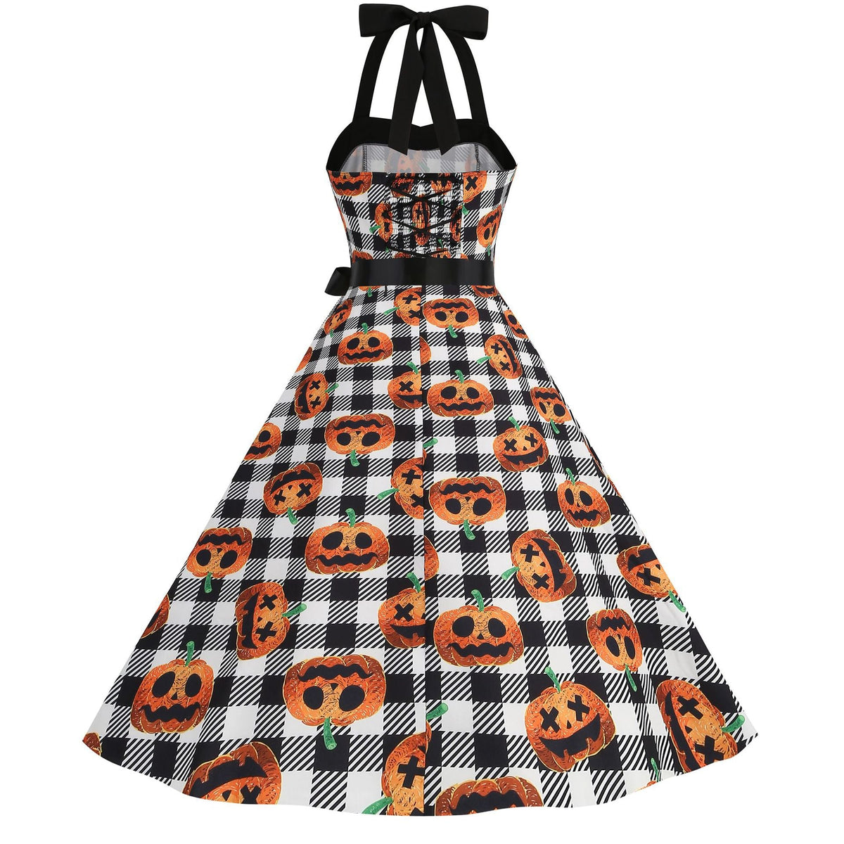 Factory direct supply 2024 Halloween new Hepburn style high waist slim hanging neck large swing long retro dress