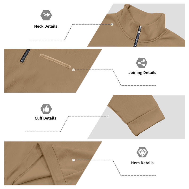 Cross-Border American Style Autumn and Winter Heavyweight Fleece Long-Sleeve Men's Sweatshirt with Half-Zip, Loose Fit, Stand Collar, Pullover Men's Sweatshirt