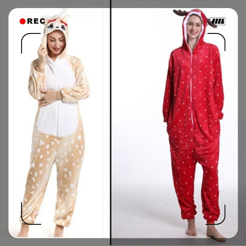Mixed batch autumn and winter flannel adult cartoon conjoined animal pajamas butterfly Christmas deer home clothes toilet wholesale