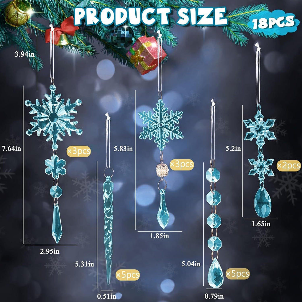 18Pcs Christmas Tree Decoration Crystal Christmas Decorations Hanging Acrylic Snowflakes and Icicles Christmas Tree Pendants