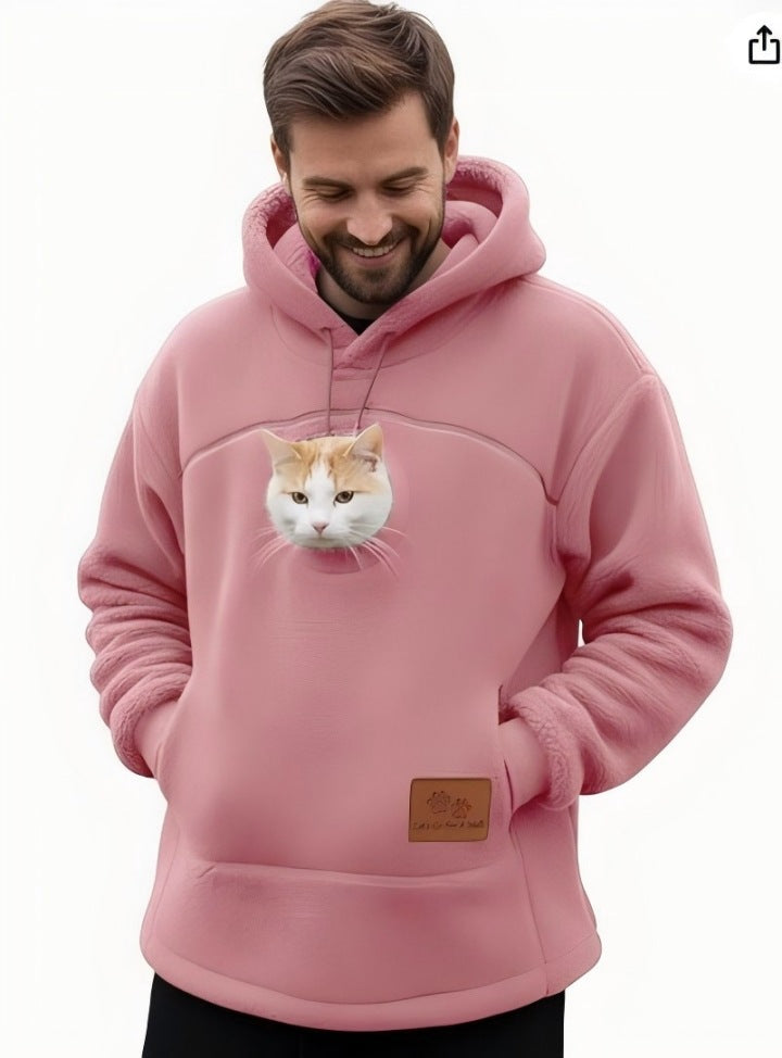 2025 New European and American Polar Fleece Pet-In-One Men's and Women's Trendy Hooded Loose Casual Warm Sweatshirt
