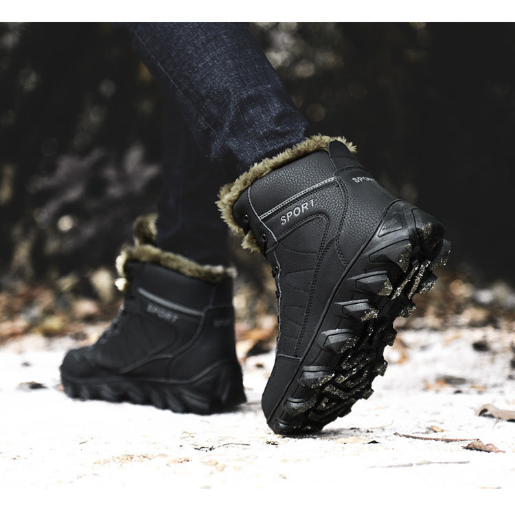 Cross-Border Winter New Cotton Shoes Men's Fur Integrated Snow Boots Outdoor Sports Hiking Boots Fleece-Lined Warm Men's Shoes 47