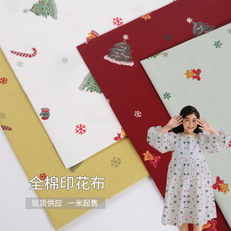In-Stock Pure Cotton Water-Based Printing Fabric Plain Christmas Tree Floral Fabric Autumn and Winter Casual Pants Cotton Clothing Lining Fabric