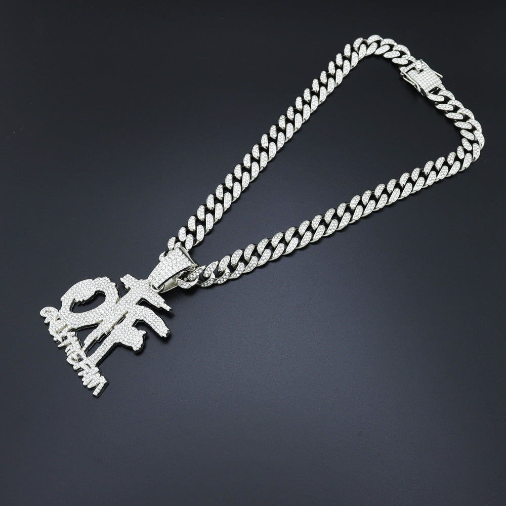 European and American Tide Diamond-encrusted Shiny OTF Letter Necklace for Men and Women hiphop Hip Hop Street Disco Pendant Cross-border New Product
