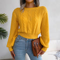 ins Style Real Shot Autumn and Winter European and American Leisure Twist Lantern Sleeve Waist Knitted Sweater Amazon Cross-border Women's Wear
