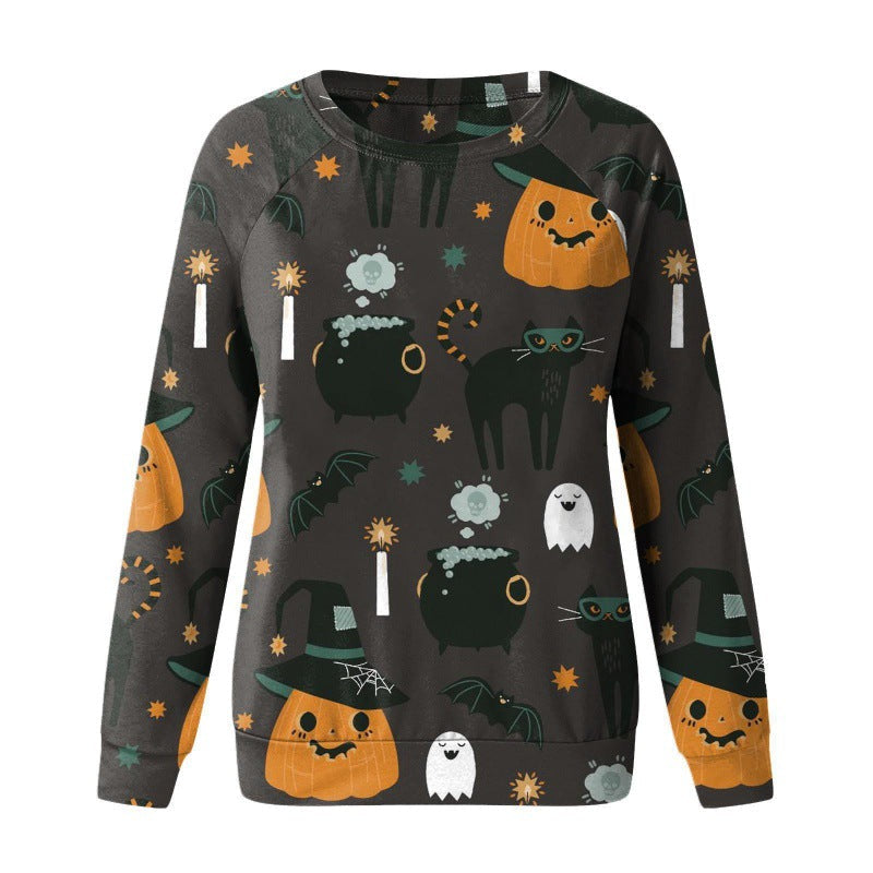 Foreign Trade Cross-border Autumn and Winter New Halloween 3D Digital Printing European and American Women's Crewneck Casual Long Sleeve Sweatshirt