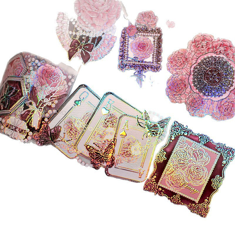 Glazed Light Gorgeous Retro Huahua Guka Decoration DIY Hand Account Material Dark Flow Linen Laser Hand Account Pet Tape