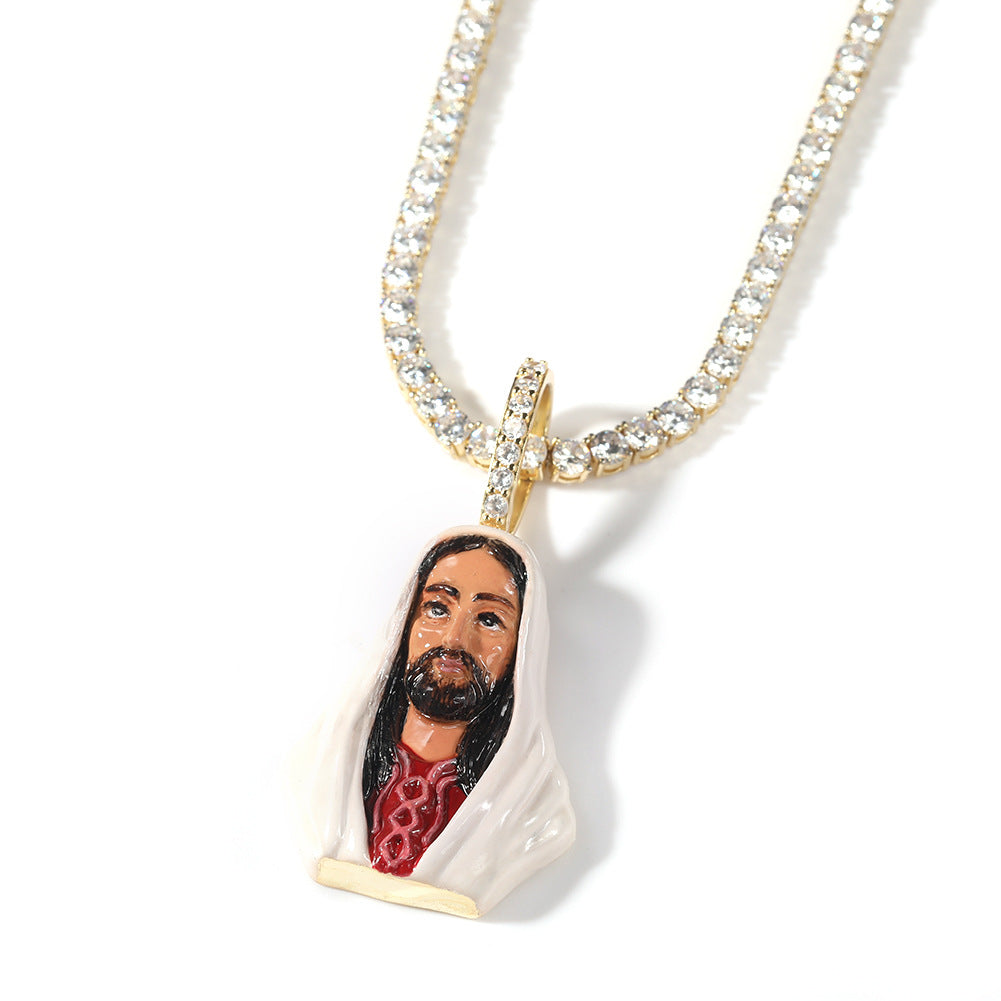 European and American New Products Copper Material Enamel Men's Avatar Personalized Hip-Hop Pendant Necklace Trendy Accessories Jewelry Wholesale