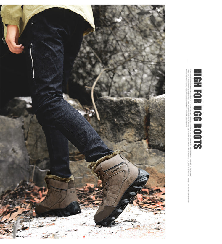 Cross-Border Winter New Cotton Shoes Men's Fur Integrated Snow Boots Outdoor Sports Hiking Boots Fleece-Lined Warm Men's Shoes 47