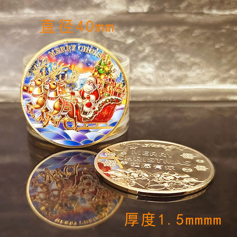 Christmas Eve Commemorative Coins Santa Claus Commemorative Coins Color Printing Commemorative Medals Europe and the United States Western Holiday Christmas Gifts