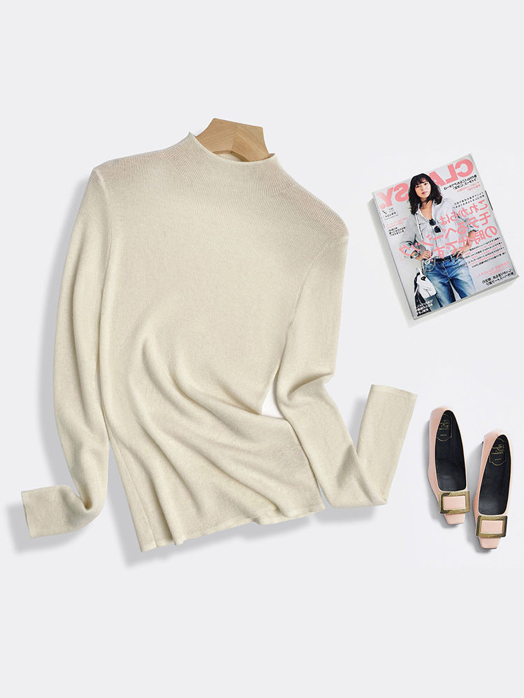 Machine Washable 100% Superfine Wool Sweater for Women Autumn and Winter New Loose Half Turtleneck Knitted Bottoming Sweater for Women