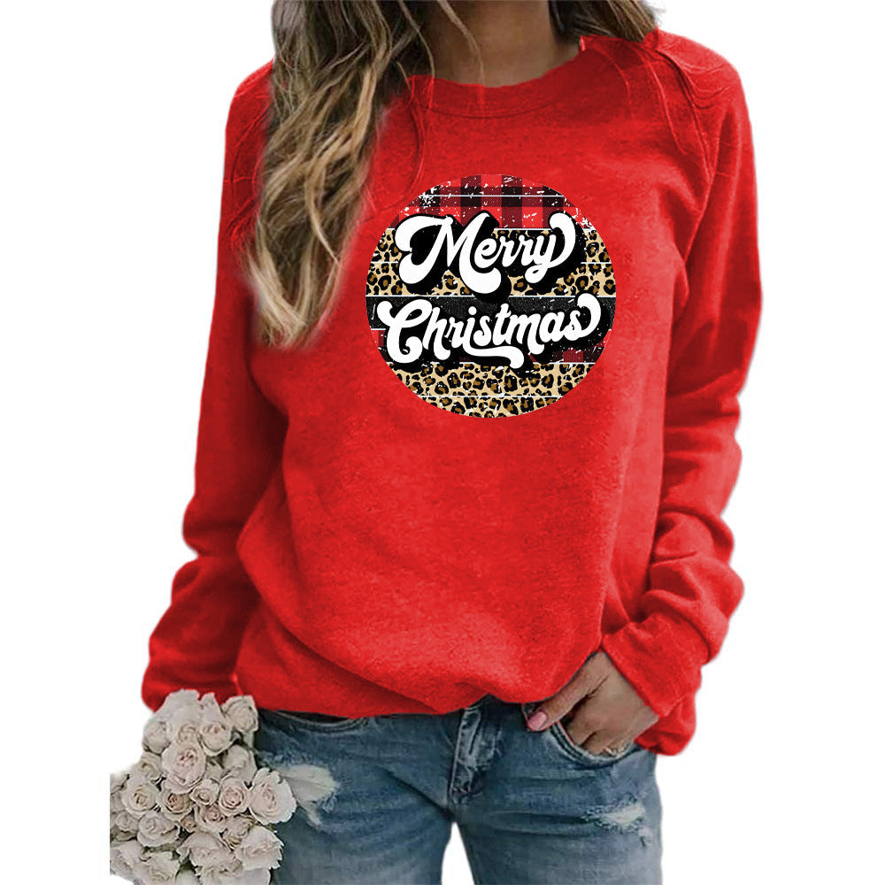 Amazon cross-border foreign trade Christmas Merry Christmas printed round neck long sleeve women's sweater European size