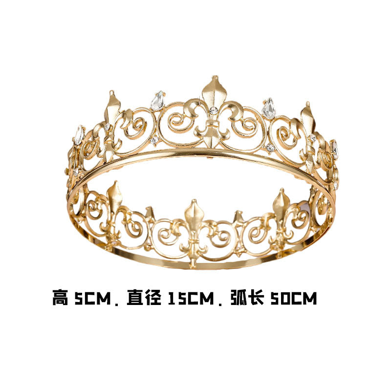 Halloween Stage Opera Performance Unisex Men Golden King Crown Headwear Adult Birthday Crown