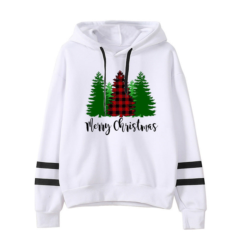Foreign Trade Cross-border Red Plaid Christmas Tree Merry Christmas Printed Parallel Bars Striped Sweat Europe and America