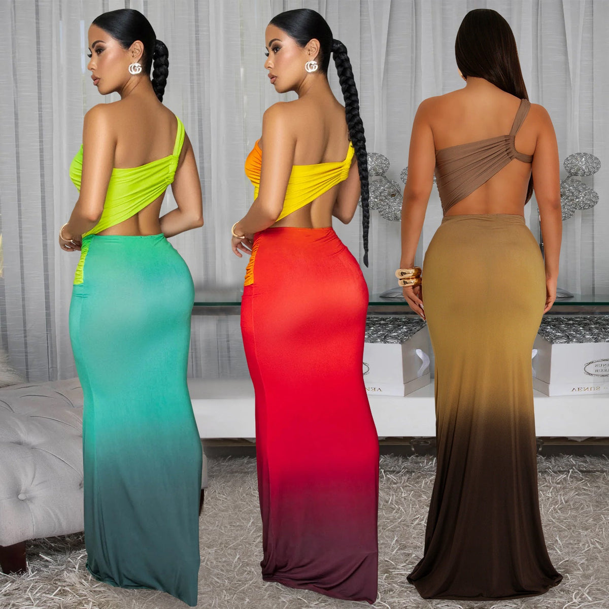 Summer Sexy Cross-shoulder Bag Arm Gradient Dress