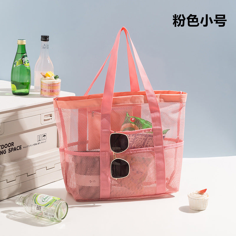 Korean Mesh Beach Bag Large Capacity Swimming Fitness Bag Travel Portable Storage Bag Multi-Pocket Swimsuit Storage Bag