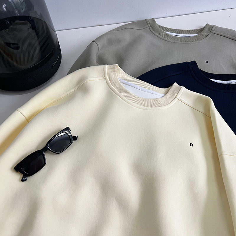 Luxi Simple Profile Loose BF Solid Color Lazy Pullover Sweatshirt Women's ins Letter Embroidered Long-sleeved Top 2267
