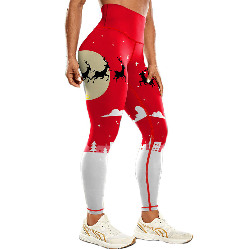 Cross-border Europe and the United States Christmas printing comfortable yoga pants hip outdoor sports fitness running yoga clothing wholesale