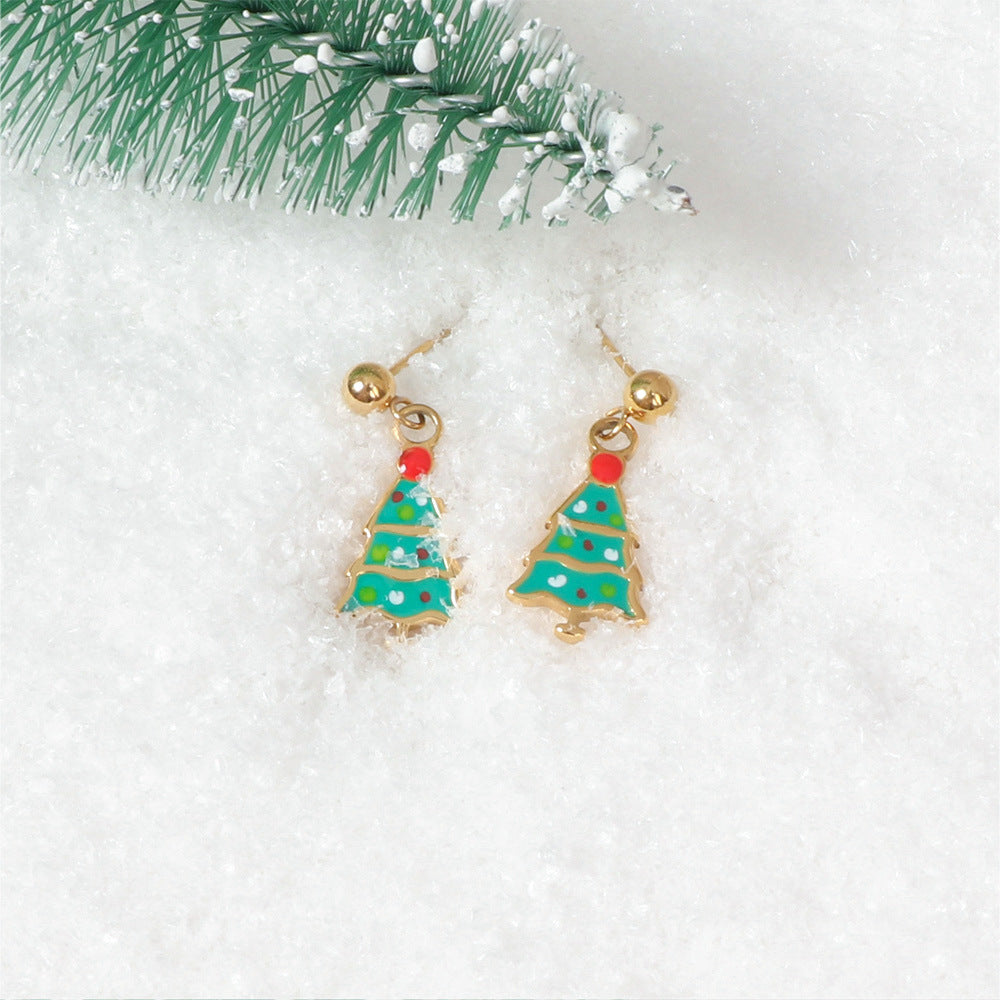 Justop European and American Christmas Ornaments Christmas Tree Earrings Santa Claus Earrings Oil Dripping Pendant Holiday Gifts
