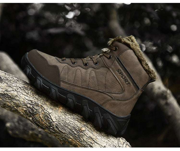 Cross-Border Winter New Cotton Shoes Men's Fur Integrated Snow Boots Outdoor Sports Hiking Boots Fleece-Lined Warm Men's Shoes 47