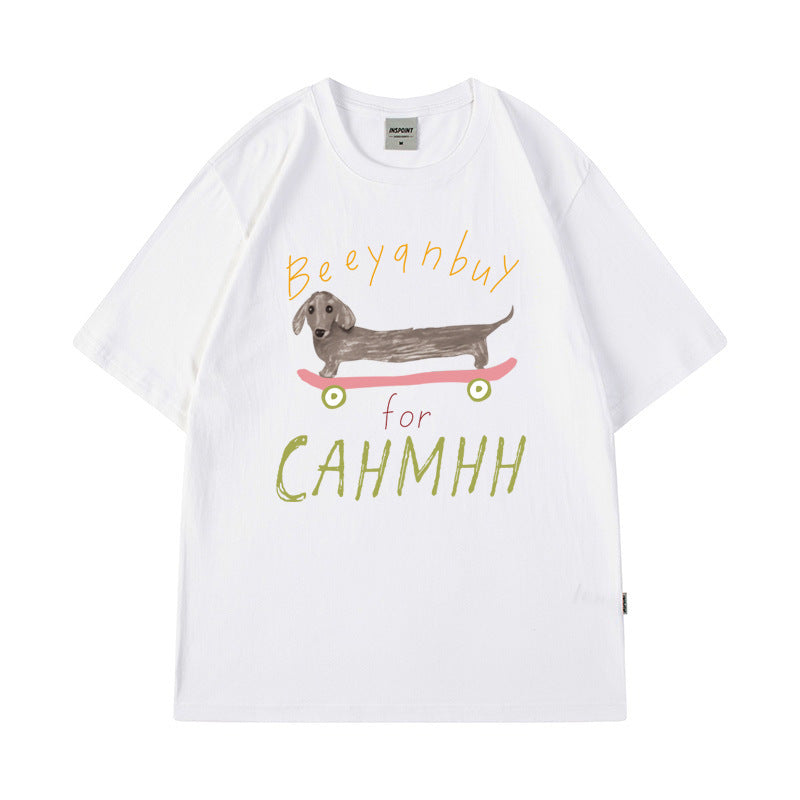 Cross-Border Short-Sleeved T-Shirts for Boys and Girls 2025 New Pet Dog Simple Casual Tops for Couples Hip-Hop Half-Sleeved Handsome