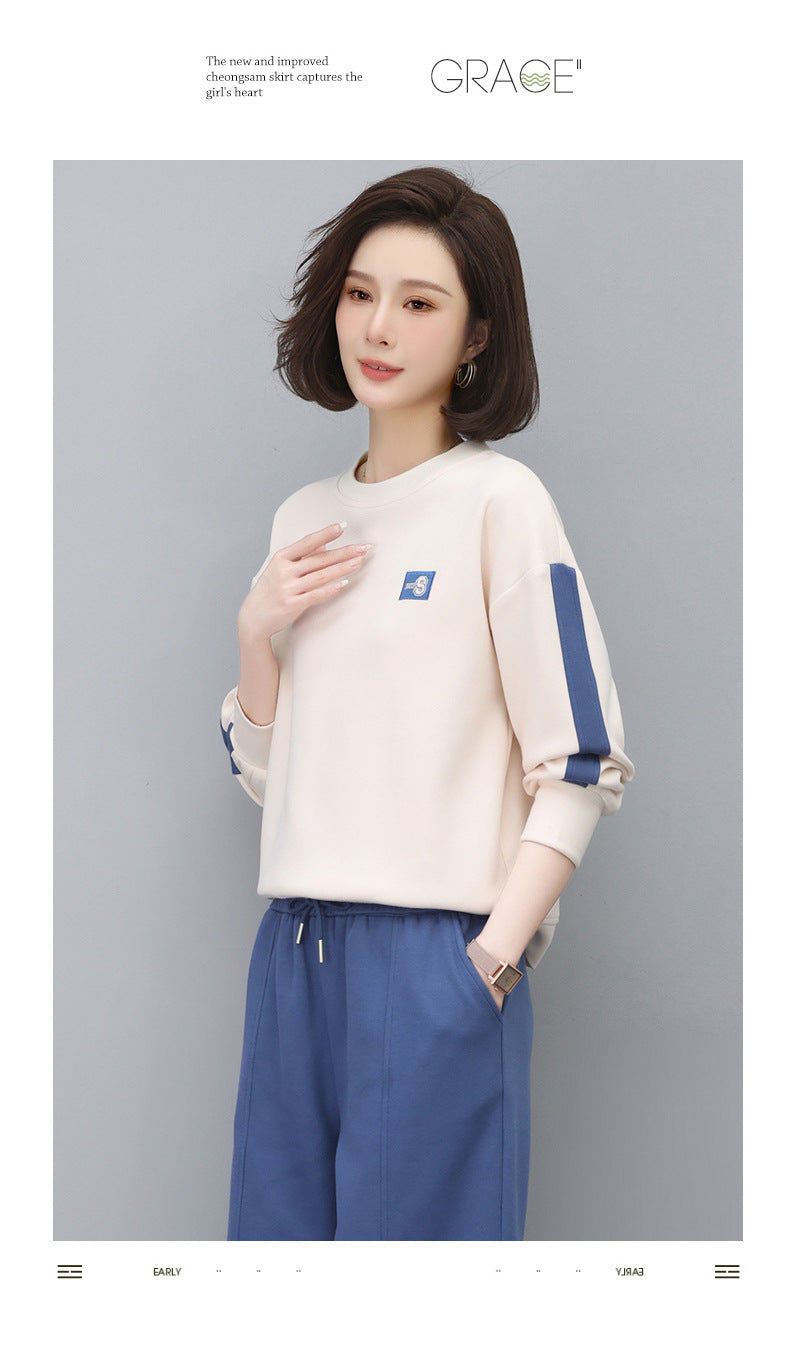Round Neck Sweatshirt for Women 2024 Spring Small Hooded Sports Middle-Aged Mother Spring & Fall Tops Casual and Versatile