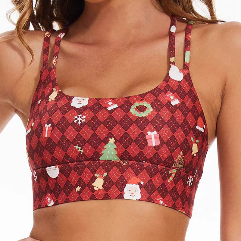Foreign Trade Cross-border European and American Printed Plaid Sports Bra Underwear Women's Running Fitness Pants Yoga Clothes Quick-drying suit