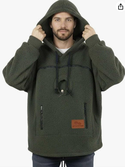 2025 New European and American Polar Fleece Pet-In-One Men's and Women's Trendy Hooded Loose Casual Warm Sweatshirt
