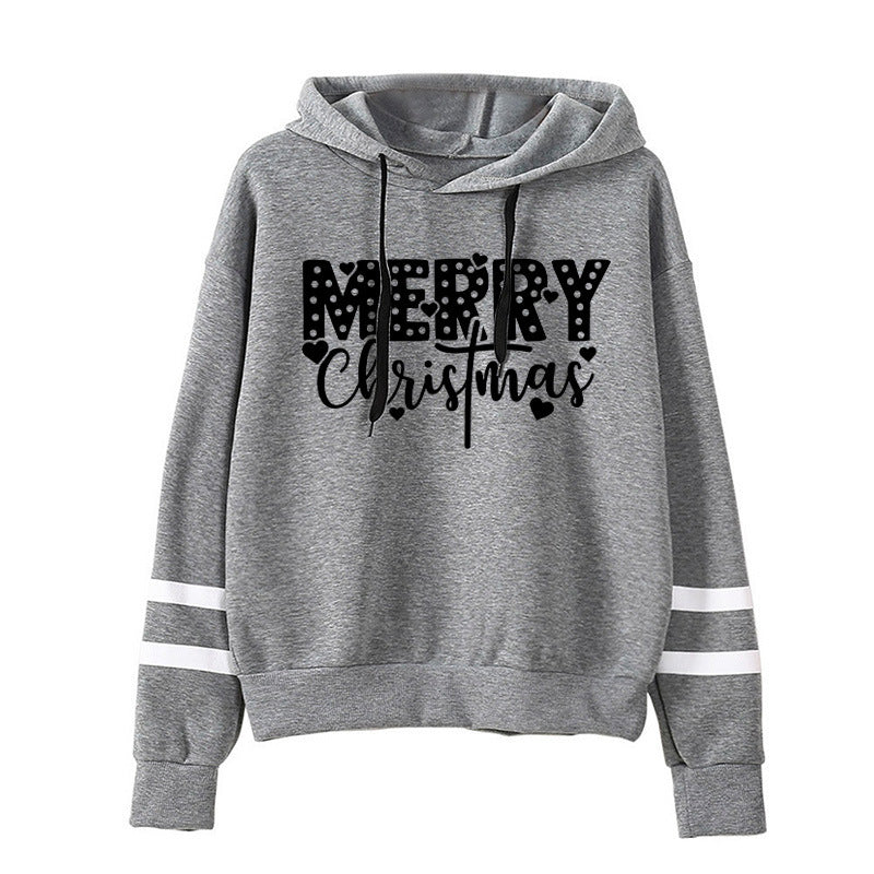 Foreign trade cross-border supply Christmas merry Christmas printed striped parallel bars hoodie men's and women's European size