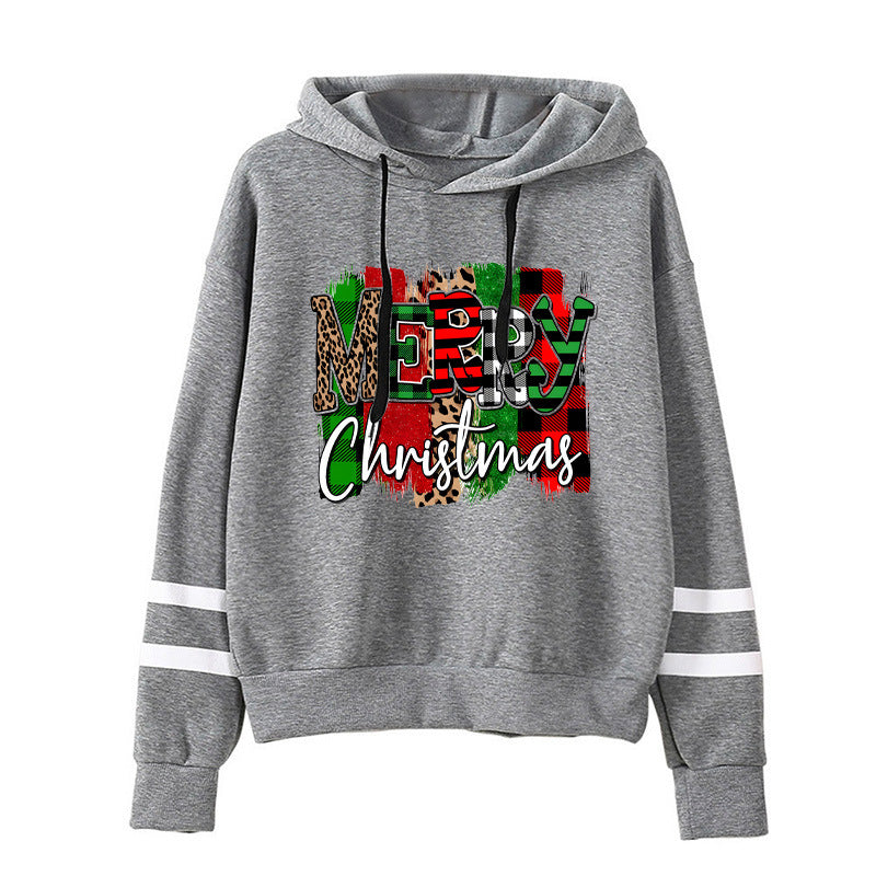 Cross-border European and American Foreign Trade Christmas Merry Christmas Printed Parallel Bars Hooded Sweat European Code plus size