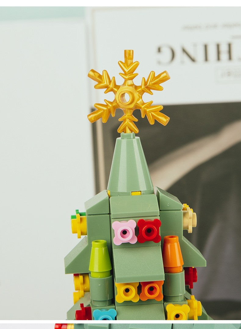 [Free Shipping] Genuine Jiaqi 1302 Colorful Christmas Tree Building Blocks Rotating Music Box Chinese Christmas Building Blocks Gift