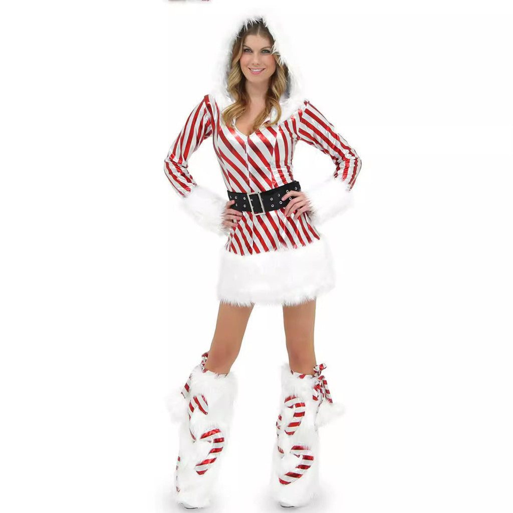 Christmas Costume Nightclub Party Hotel Ds Gogo Performance Costume Red and White Stripesd Photography Photo Costume with Foot Covers