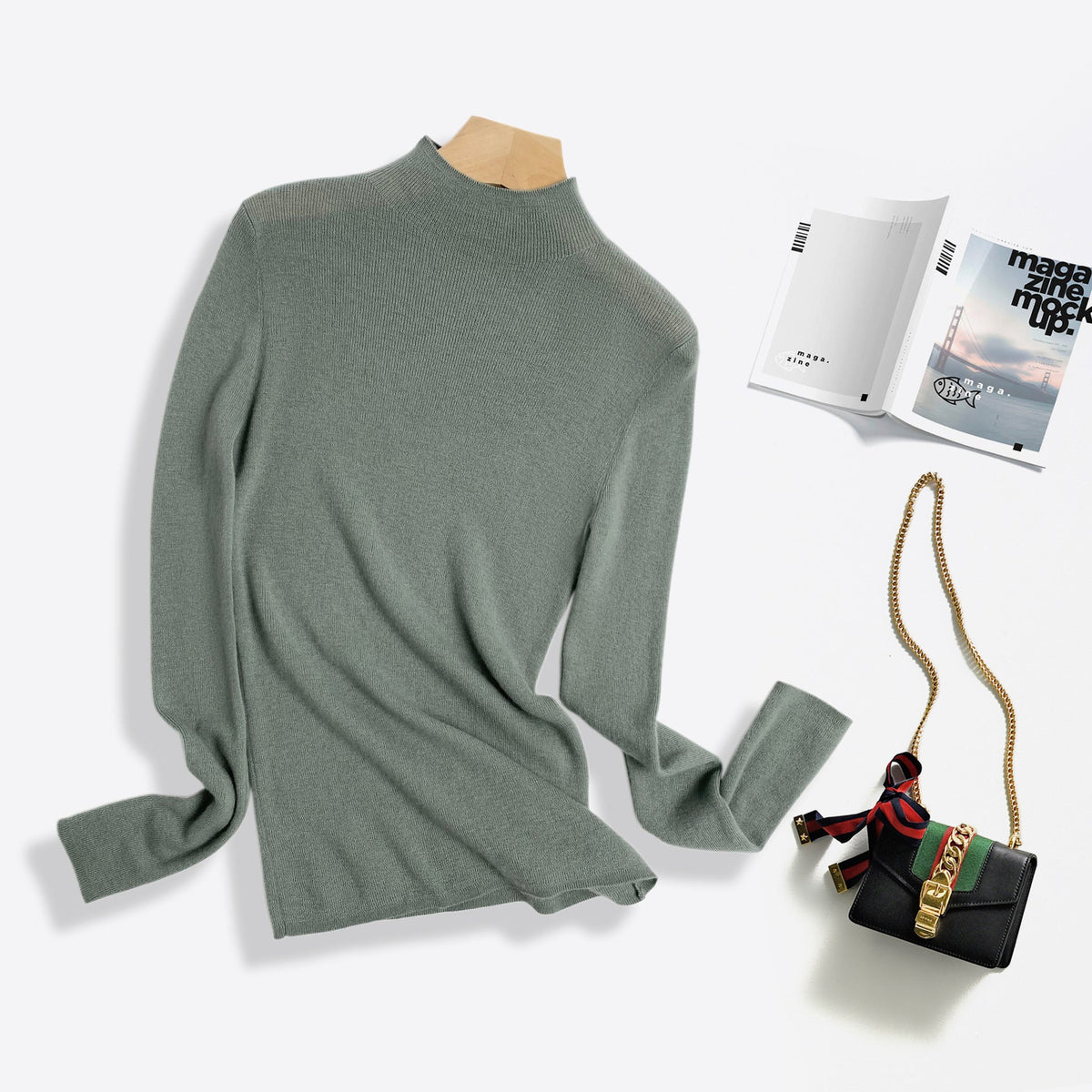 Machine Washable 100% Superfine Wool Sweater for Women Autumn and Winter New Loose Half Turtleneck Knitted Bottoming Sweater for Women
