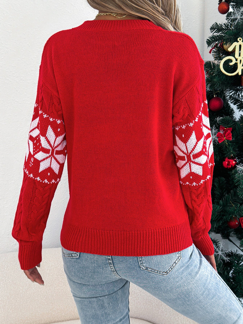 2025 Autumn and Winter European and American Snowflake Pattern Lantern Long Sleeve Pullover Sweater Amazon Cross-Border Women's Clothing Christmas