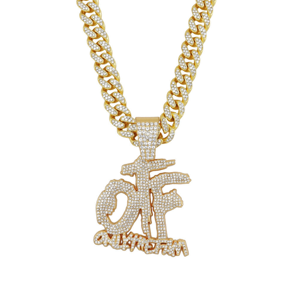 European and American Tide Diamond-encrusted Shiny OTF Letter Necklace for Men and Women hiphop Hip Hop Street Disco Pendant Cross-border New Product