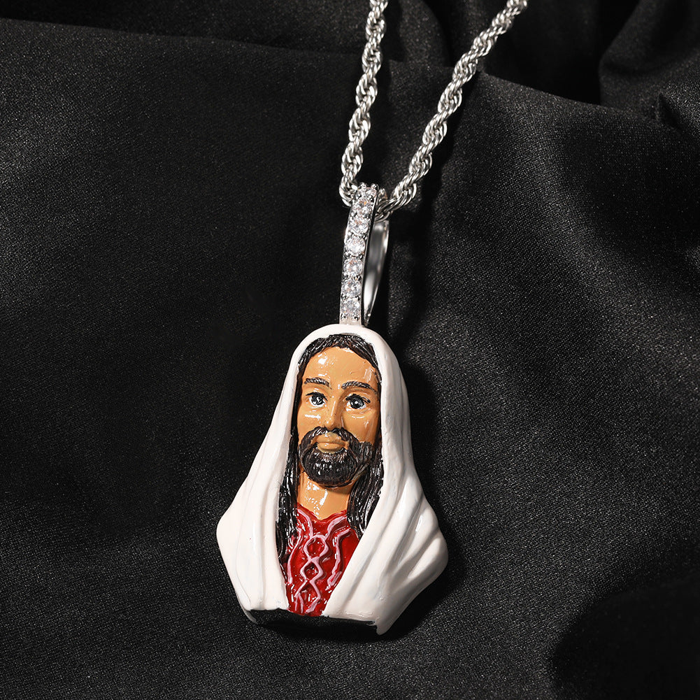 European and American New Products Copper Material Enamel Men's Avatar Personalized Hip-Hop Pendant Necklace Trendy Accessories Jewelry Wholesale