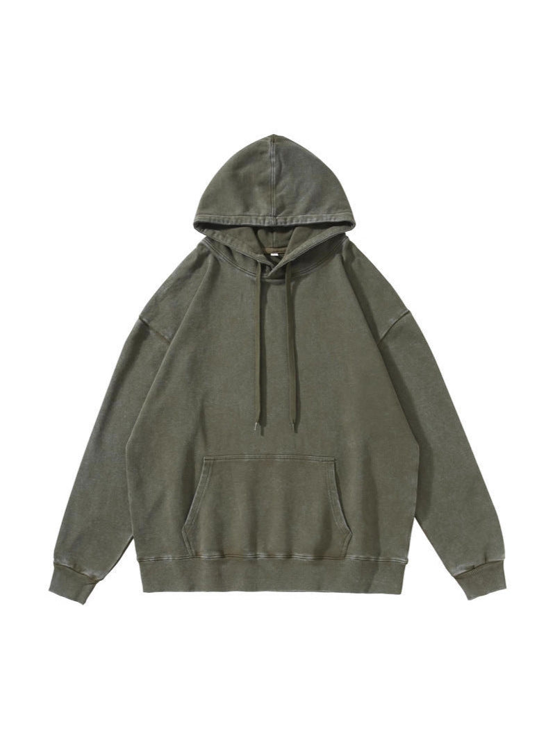 Trendy Brand Heavyweight Pure Cotton Terry 400g Washed Distressed Crew Neck Sweatshirt Hoodie Retro Sweatshirt with Printed Logo