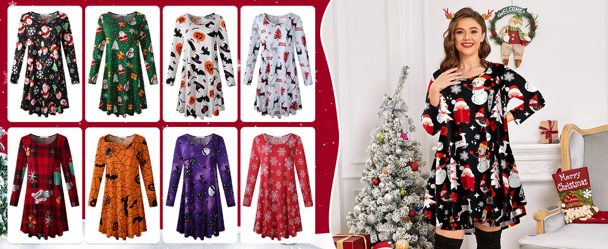 2024 autumn and winter Halloween Christmas holiday color casual T-shirt dress