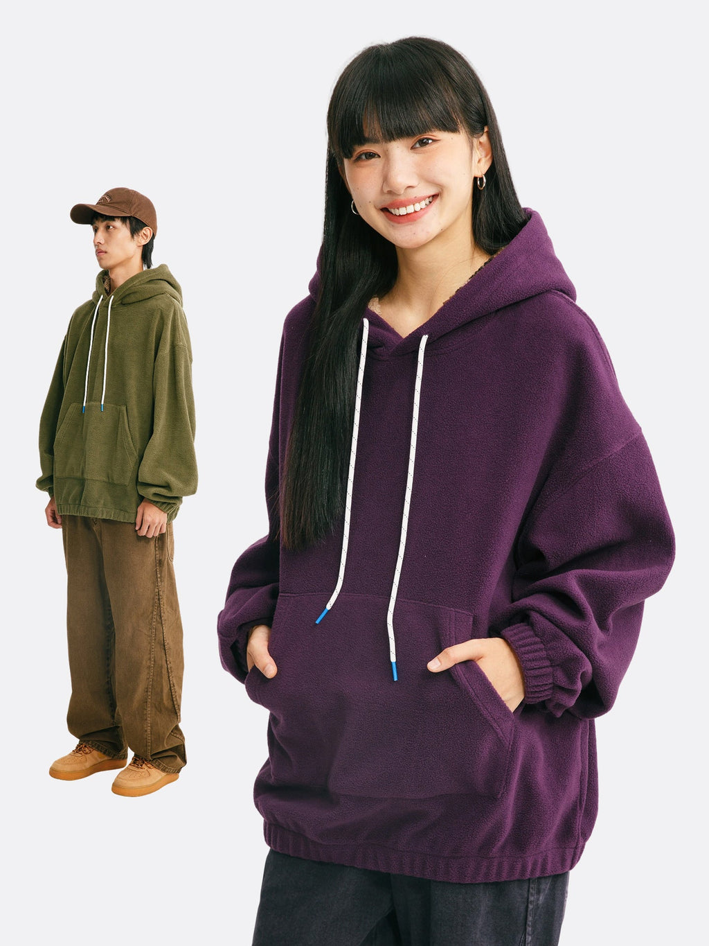 Black Fleet American Casual Style Unisex Versatile Hooded Warm Top Couple Style Hiking Fleece Solid Color Sweatshirt