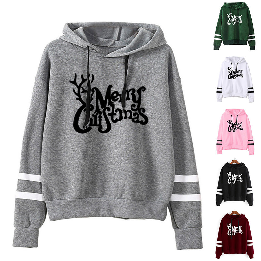 Europe and the United States Amazon cross-border foreign trade Christmas Merry Christmas printed parallel bars hooded sweater plus size